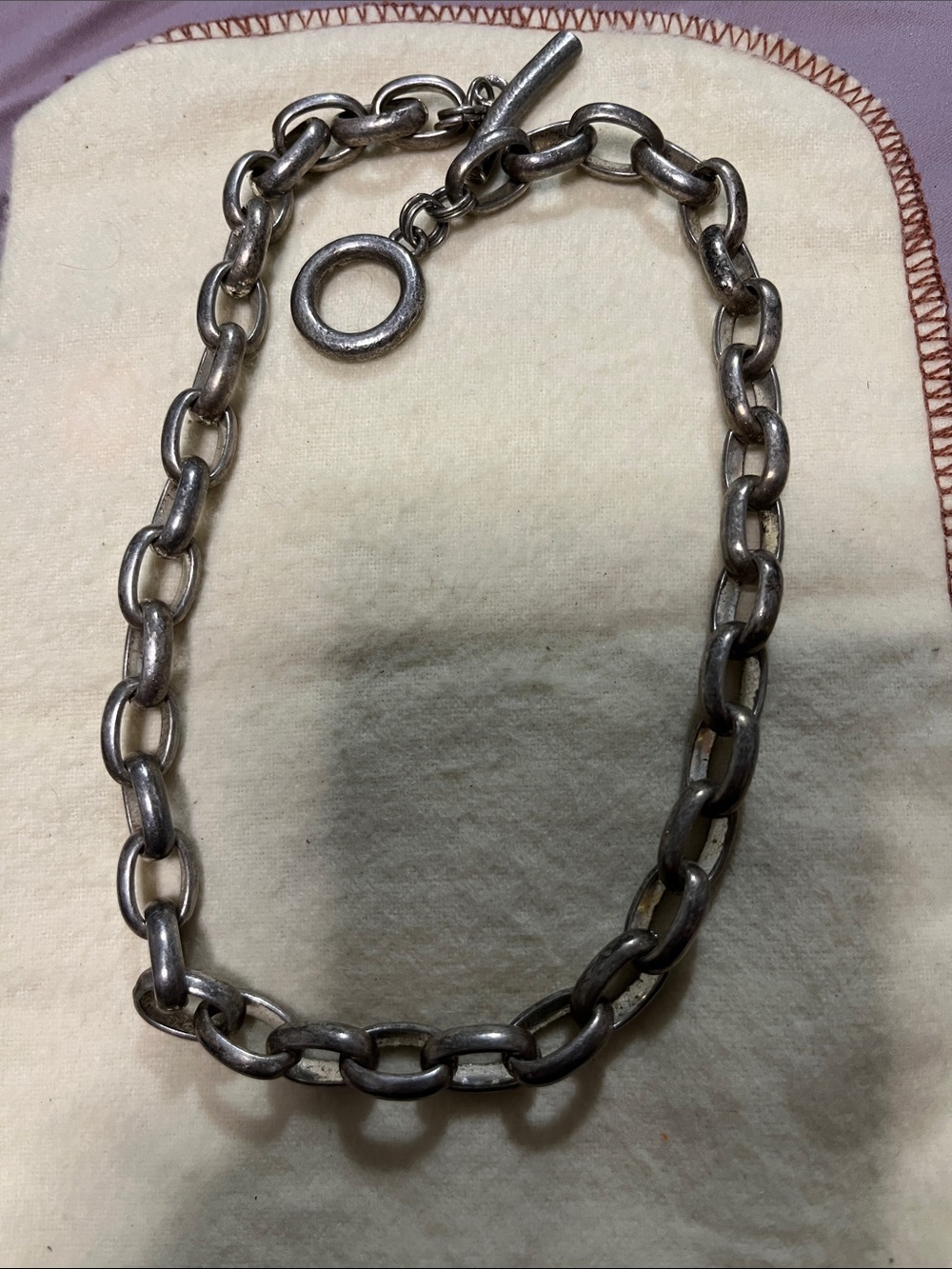 Vintage Silver Men's Heavy Link Chain with Toggle Clasp